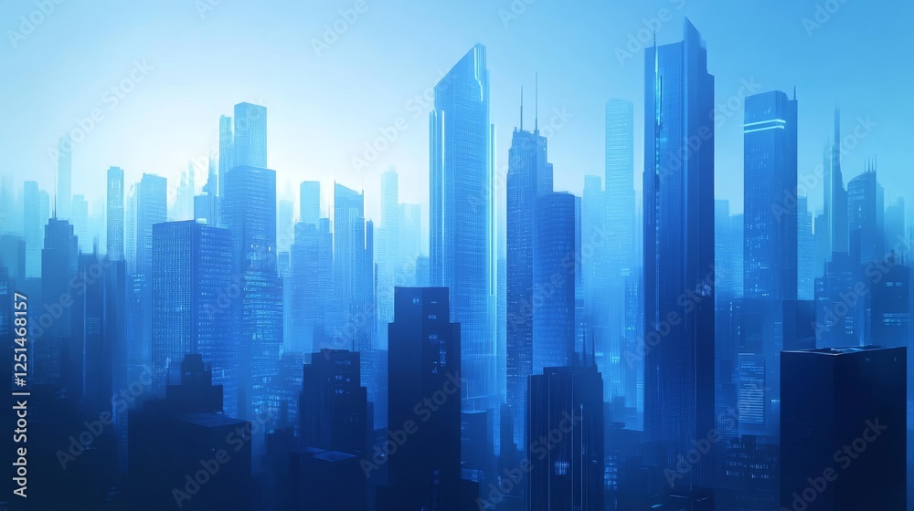 Double exposure, luxury modern highrise buildings and the city can use for business and finance background, blue tone Double exposure, luxury modern highrise buildings and the city can use for business and finance background, blue tone