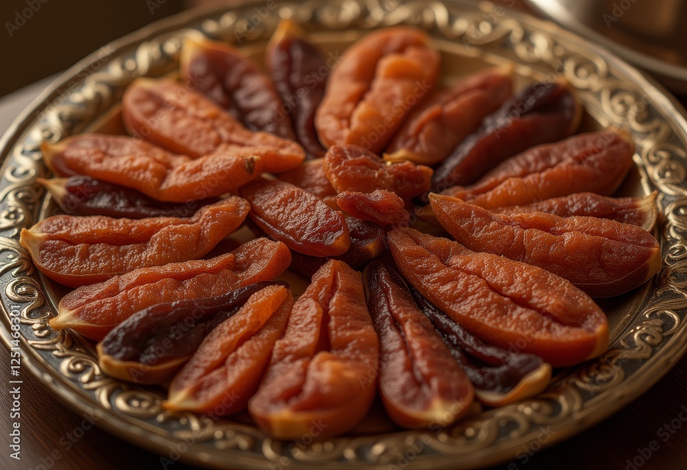 Halved figs displayed on an ornate gold plate with elegant arrangement suitable for luxurious and sophisticated themed designs Halved figs displayed on an ornate gold plate with elegant arrangement suitable for luxurious and sophisticated themed designs