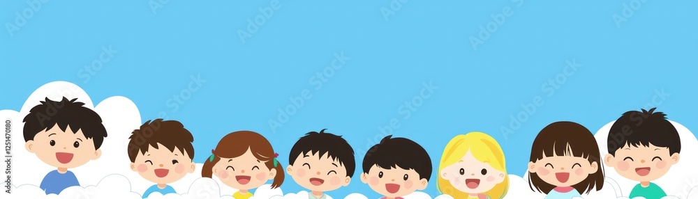 Children smiling on blue background. Illustration Children smiling on blue background. Illustration
