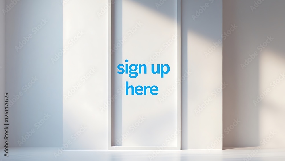 Simple call to action for sign-up on a clean wall space in a bright room Simple call to action for sign-up on a clean wall space in a bright room