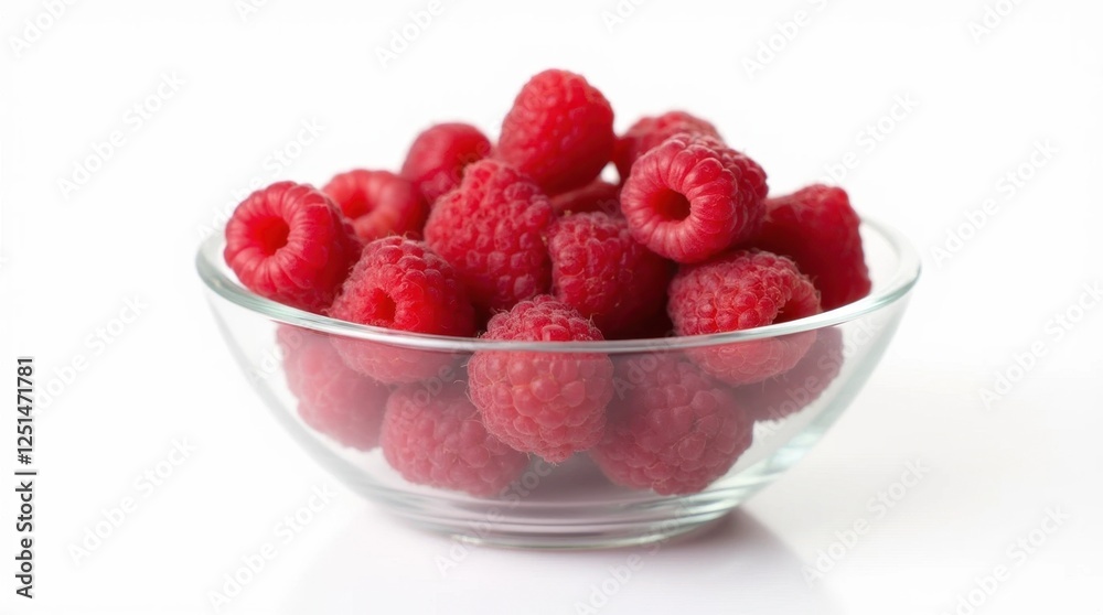 Fresh Raspberries in a Transparent Bowl on White Background Fresh Raspberries in a Transparent Bowl on White Background