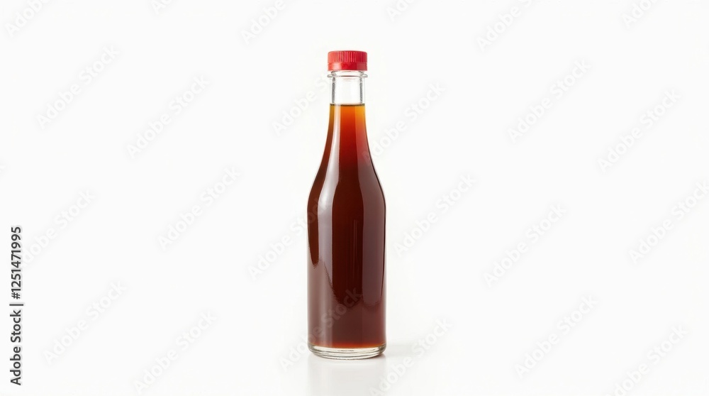 Transparent Bottle of Soy Sauce Isolated on White Background