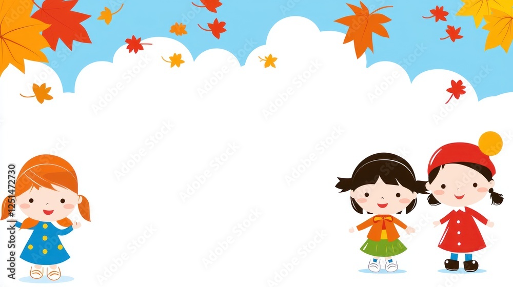 Autumn kids background with falling leaves. Possible use Children's book illustration, educational material Autumn kids background with falling leaves. Possible use Children's book illustration, educational material