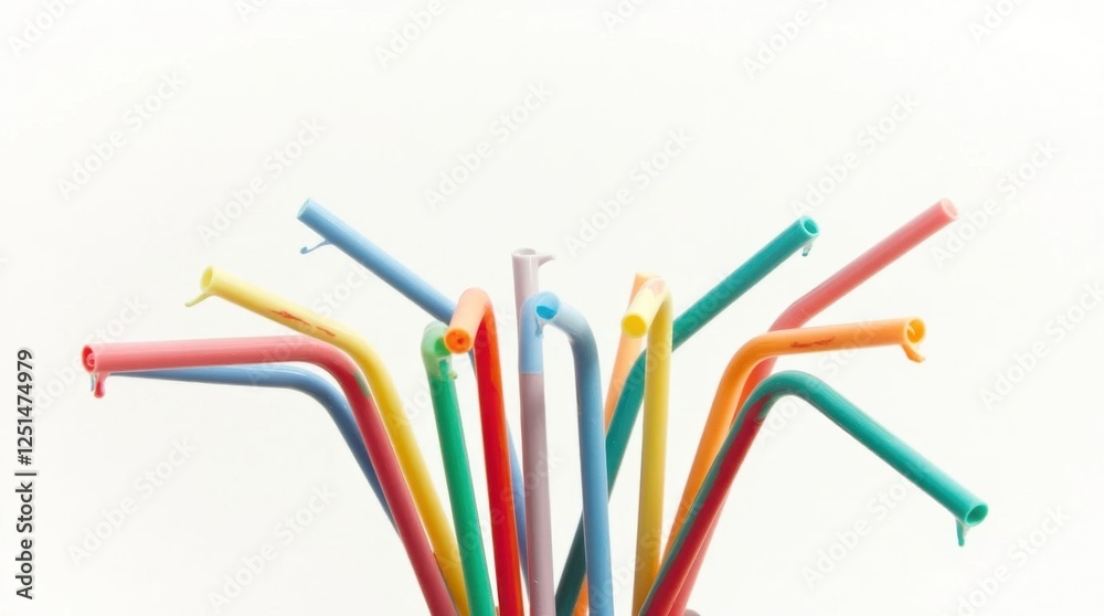 Multicolored Drinking Straws on White Background Multicolored Drinking Straws on White Background
