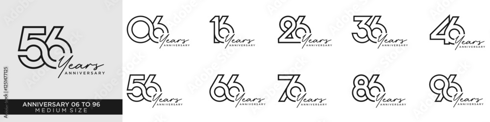 Fototapeta premium collection anniversary 16 to 96 year, creative number design vector illustration.