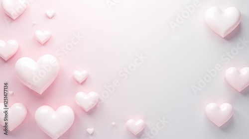 A symmetrical composition of varying sized heart-shaped objects arranged against a gradient background. photo