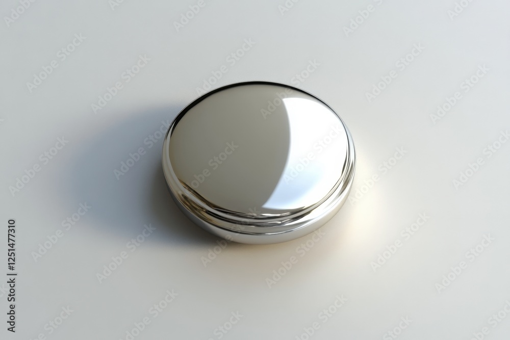 Shiny silver button rests on a plain surface casting shadow Shiny silver button rests on a plain surface casting shadow