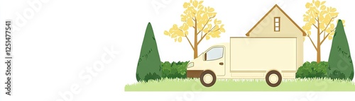 Moving Truck at House, Landscape Background photo