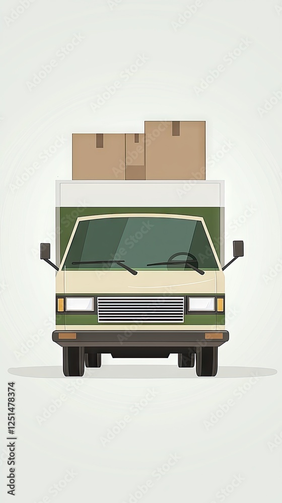 Moving truck loaded with boxes, front view, simple illustration Moving truck loaded with boxes, front view, simple illustration