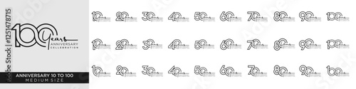 collection of creative number 10 to 100 logo designs. abstract number design vector illustration