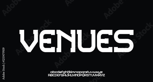 Venues, Futuristic abstract modern techno font, abstract geometric sci fi bold display letter set, Future clean modern monospaced typeface
