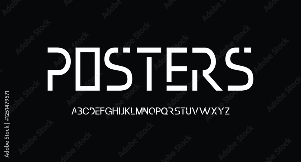 Obraz premium Poster, Futuristic abstract modern techno font, abstract geometric sci fi bold display letter set, Future clean modern monospaced typeface 