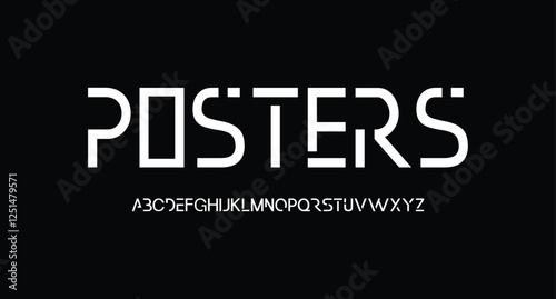 Poster, Futuristic abstract modern techno font, abstract geometric sci fi bold display letter set, Future clean modern monospaced typeface
