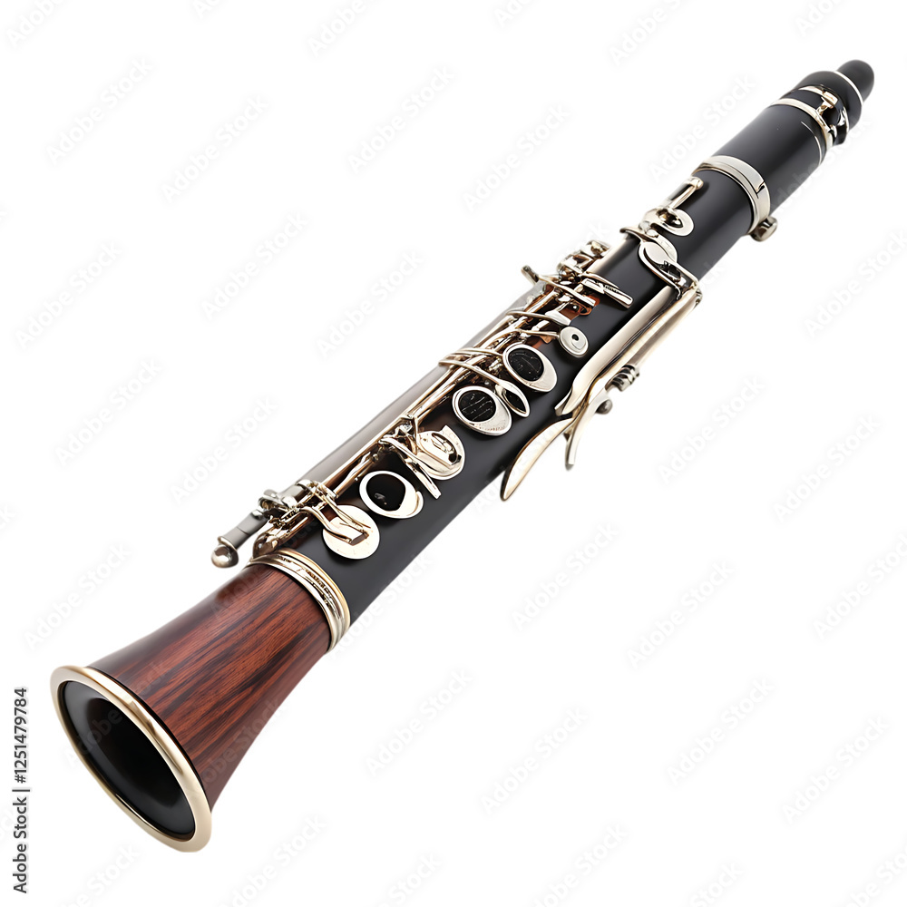 Naklejka premium Rare clarinet flute illustration isolated on white background.. Metallic musical instruments on white .