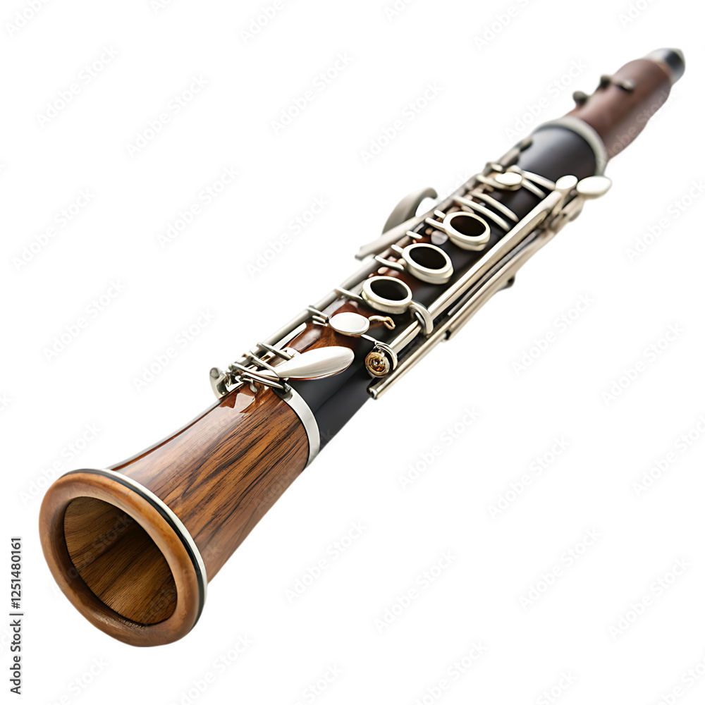 Naklejka premium Rare clarinet flute illustration isolated on white background.. Metallic musical instruments on white .