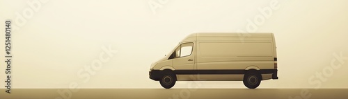 Beige delivery van, minimalist backdrop, transportation photo