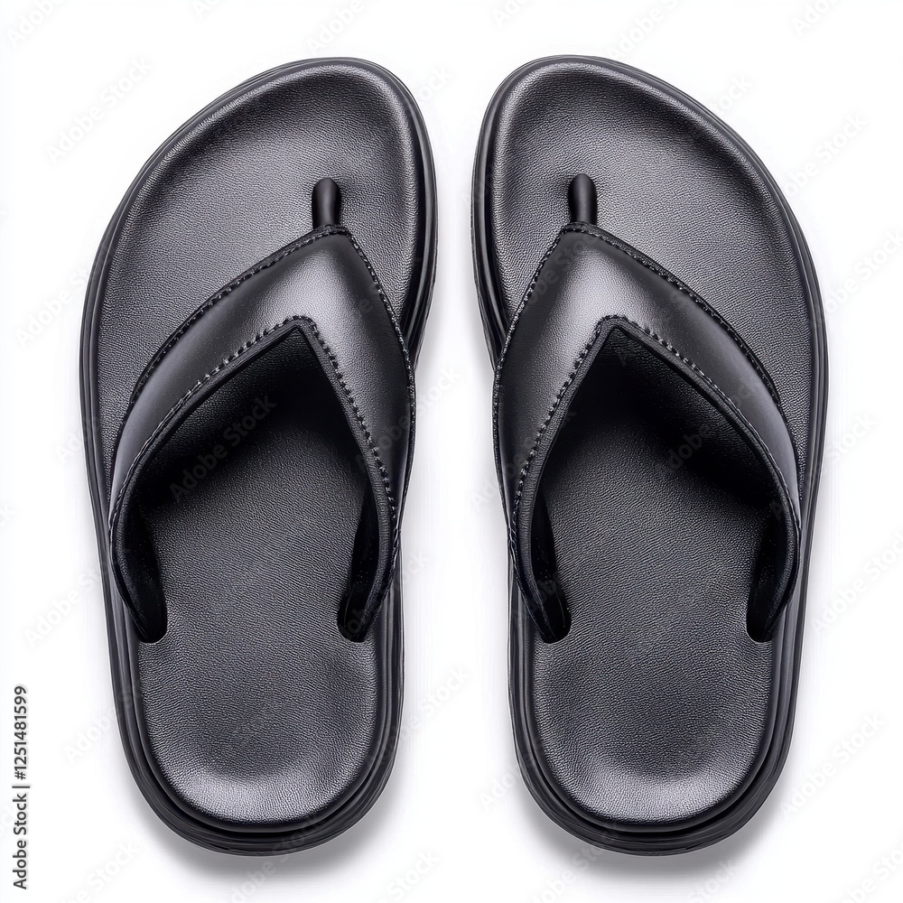 Black Rubber Flip Flops On White Background Black Rubber Flip Flops On White Background