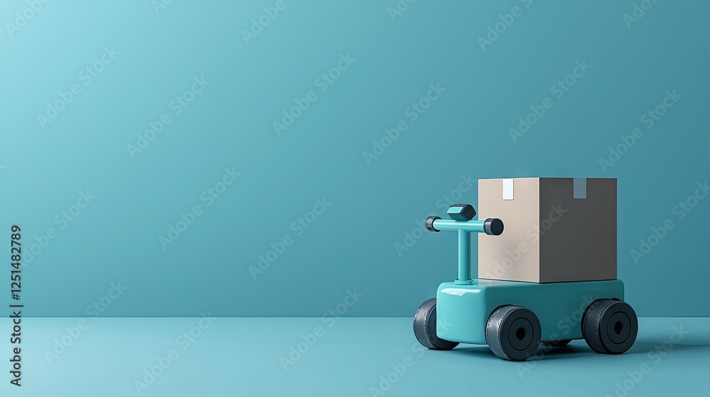 Fototapeta premium Stylized Cardboard Box on Teal Cart. Minimalist Scene. Potential stock image