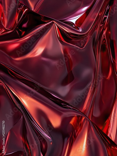 Captivating Texture: Abstract Red Metallic Fabric with Dynamic Folds photo