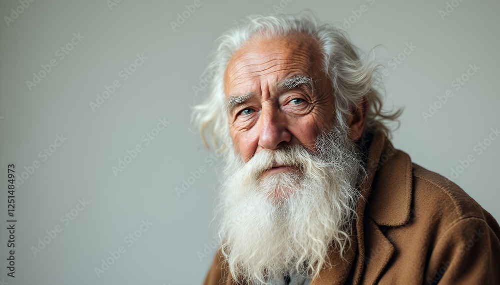 Portrait of an Elderly Man with Long White Beard and Brown Jacket