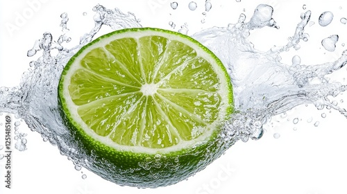 Bright Green Lime Wedge in Water Splash