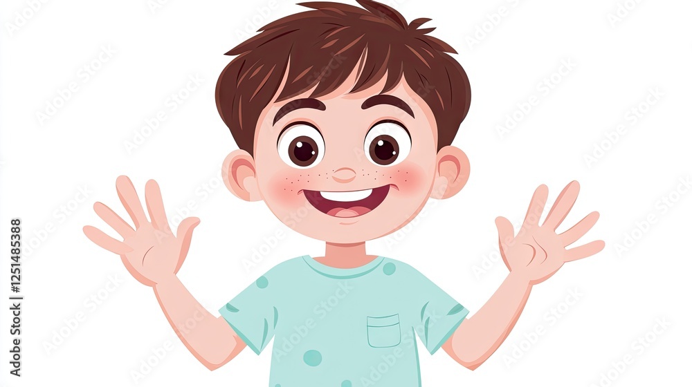 Boy with open hands, happy expression, simple background, illustration, child's joy Boy with open hands, happy expression, simple background, illustration, child's joy
