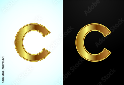 English capital letter C in gold color. Graphic alphabet symbol for corporate business identity