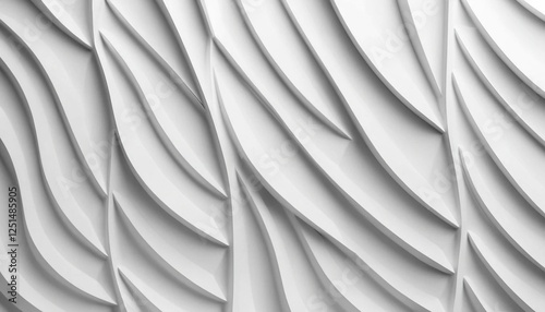 Abstract white surface featuring dynamic curved patterns with a geometric flow, evoking modern aesthetics and artistic minimalism. Versatile design suitable for architecture, interior decor.