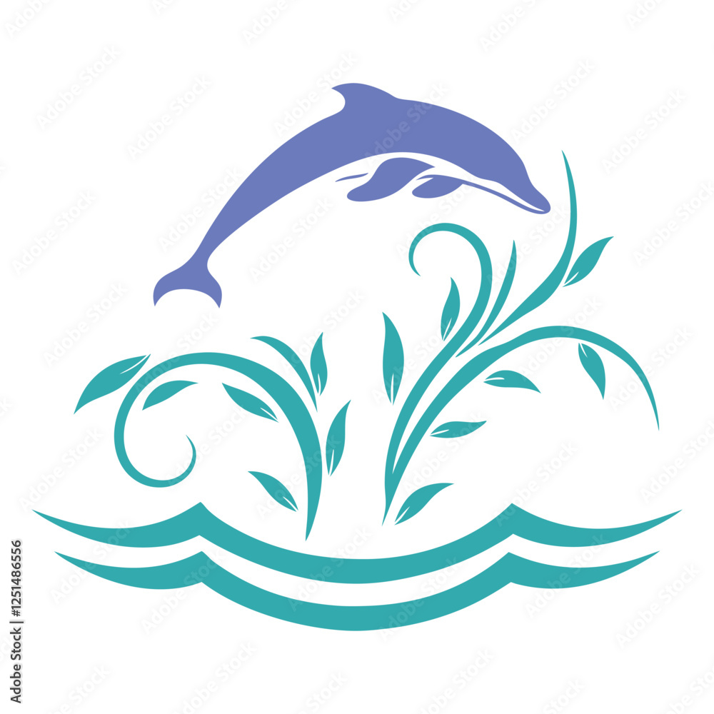 a dolphin leaping through waves formed by flowing leaves a dolphin leaping through waves formed by flowing leaves