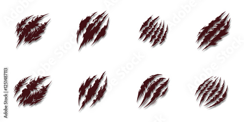 set of bundle animal claw marks with shadow vector