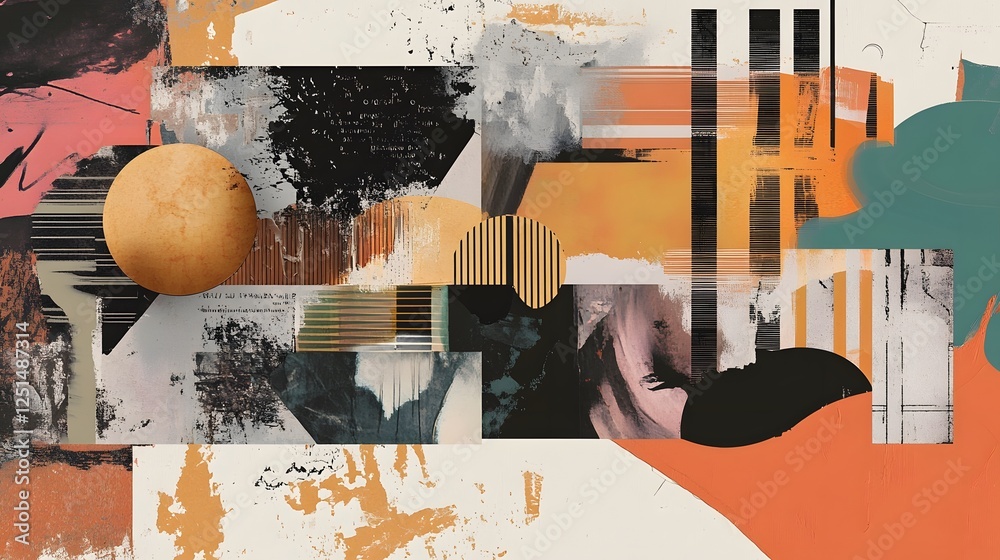 Fototapeta premium Abstract Geometric Collage with Vibrant Color and Fluid Shapes in Contemporary Composition