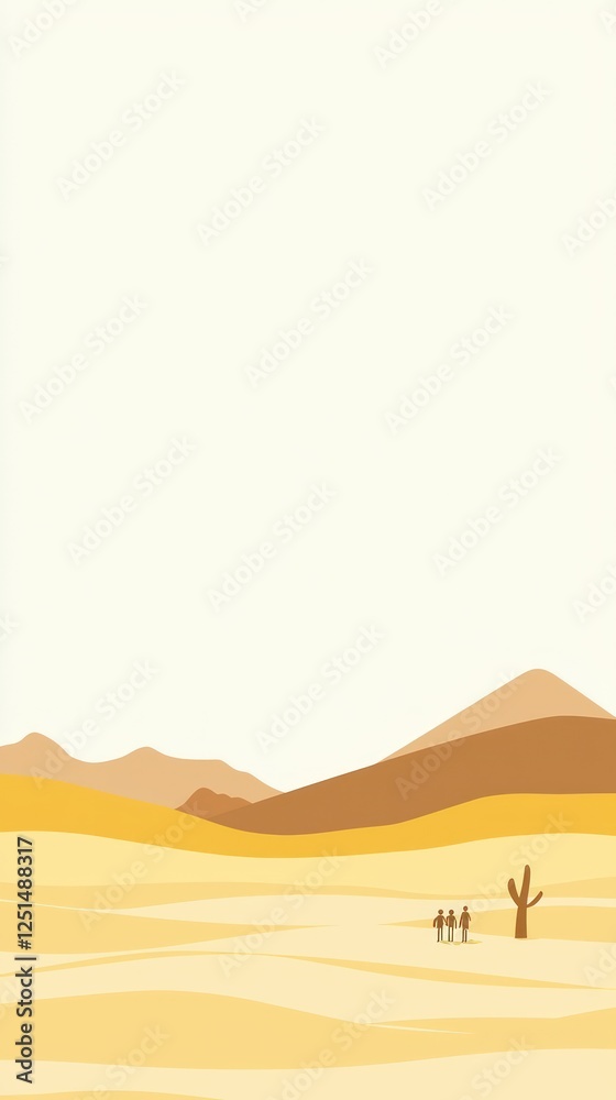 Desert landscape illustration, minimalist art, peaceful scene, background use Desert landscape illustration, minimalist art, peaceful scene, background use