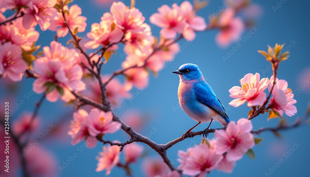 Bluebird Perched on Blossoming Branch in Spring, a Nature's Delight Bluebird Perched on Blossoming Branch in Spring, a Nature's Delight