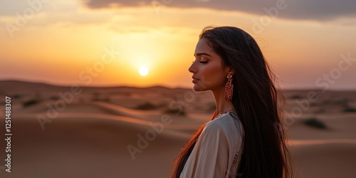 Serene Sunset: A Woman in the Desert