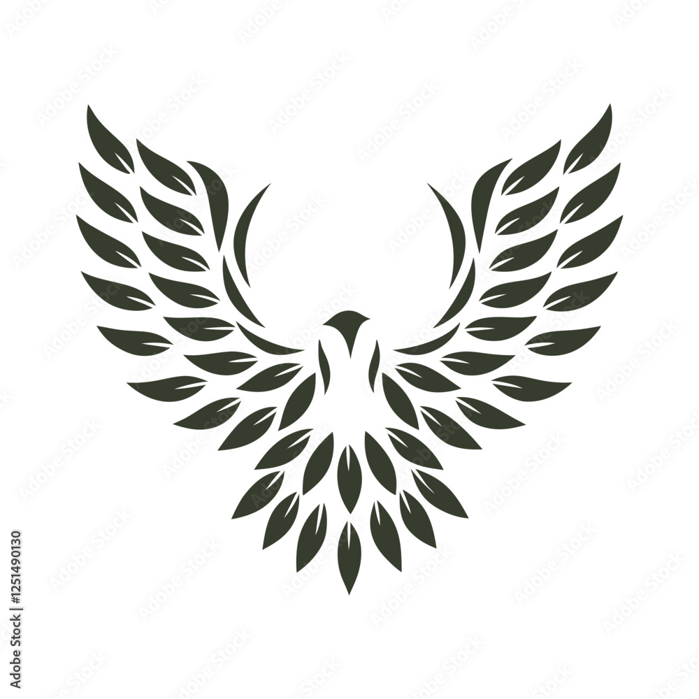 Fototapeta premium a logo of a bird with wings made from overlapping green leaves