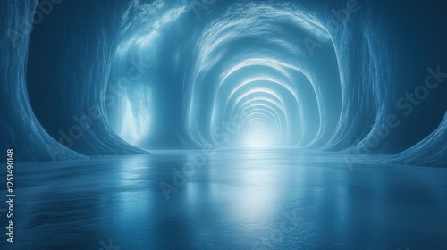 Blue Ice Caves Tunnel, ethereal glow, reflection photo