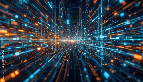 Abstract digital highway representing fast data transfer, futuristic technology, and cyber connectivity, symbolizing innovation, artificial intelligence, and global communication.