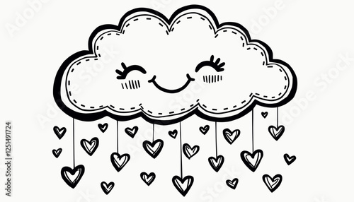 Smiling cloud with love hearts raining down