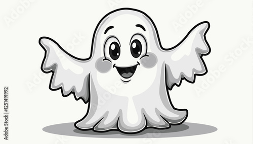 Cheerful cartoon ghost smiling happily