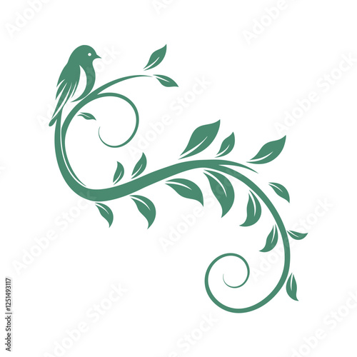  a sparrow perched on a branch that transforms into leafy vine