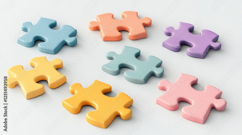 Colorful Puzzle Pieces on White Background: A Symbol of Unity and Problem Solving Colorful Puzzle Pieces on White Background: A Symbol of Unity and Problem Solving