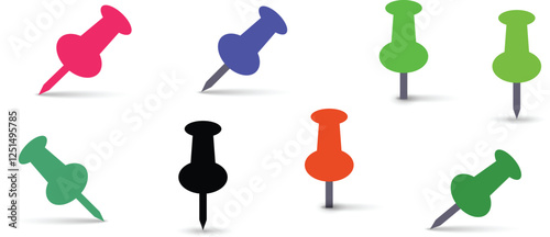 Colorful Push Pins on a White Background. Several push pins illustration for uses office stationary.