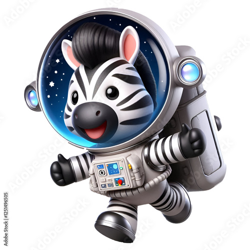 Cute and happy 3d zebra astronaut isolated on white background