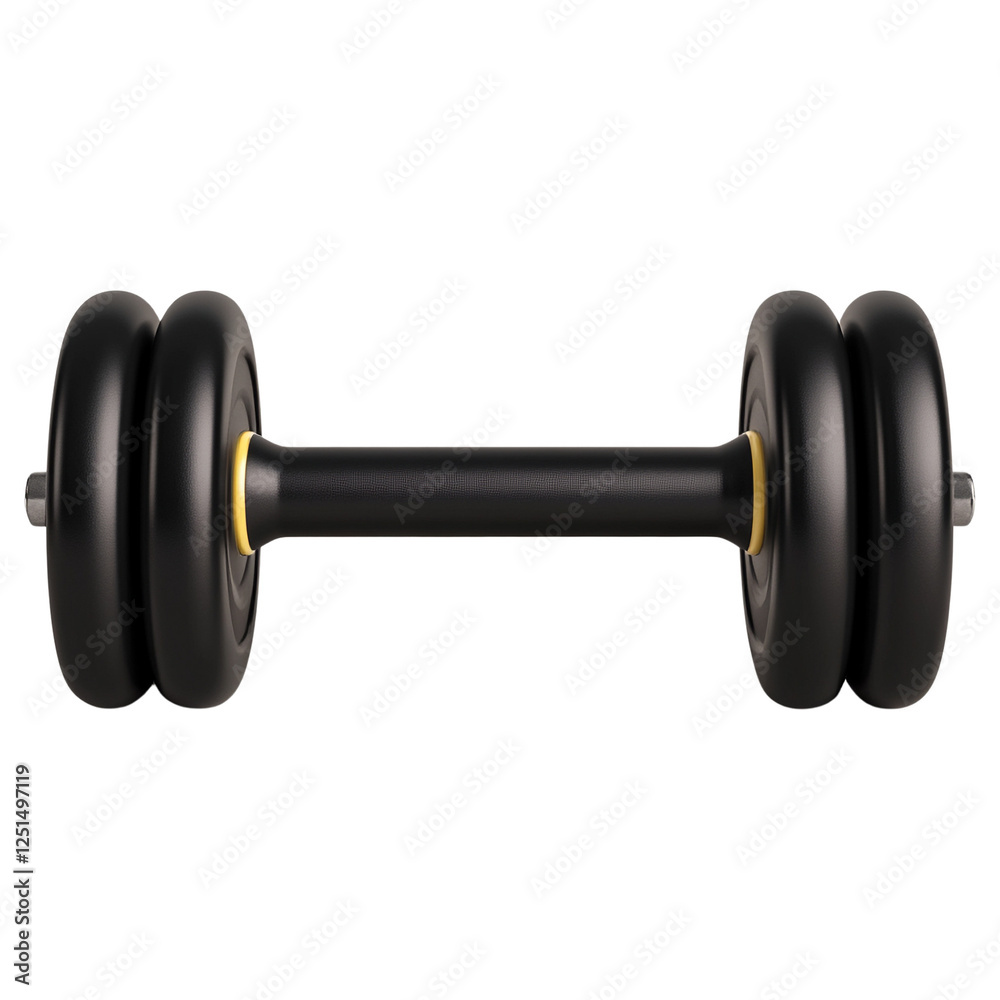Black dumbbell with yellow accents. Black dumbbell with yellow accents.