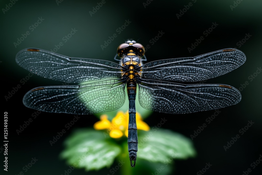 Dragonfly resting on a flower in a serene outdoor setting during bright daylight Dragonfly resting on a flower in a serene outdoor setting during bright daylight