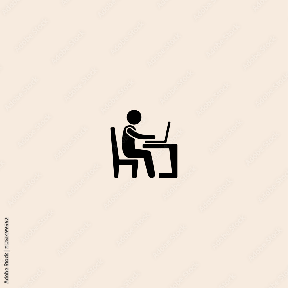Pictogram Businessman Working on Computer icon flat vector design. Pictogram Businessman Working on Computer icon flat vector design.