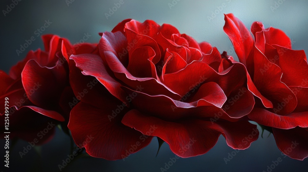 Naklejka premium Three red roses are shown in a close up
