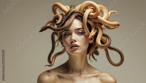 Medusa Portrait with Snakes Hairstyle, Mythology-inspired Fashion and Creative Hairstyle