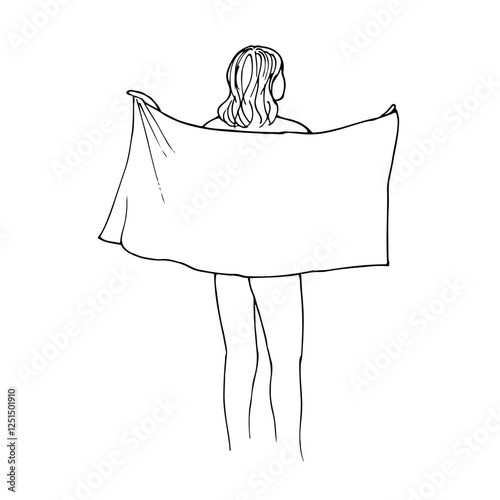 woman holding flag behind her back, flag mockup - line art drawing