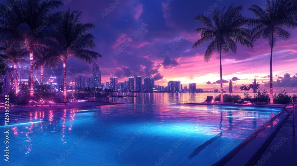 Fototapeta premium Miami sunset poolside city view